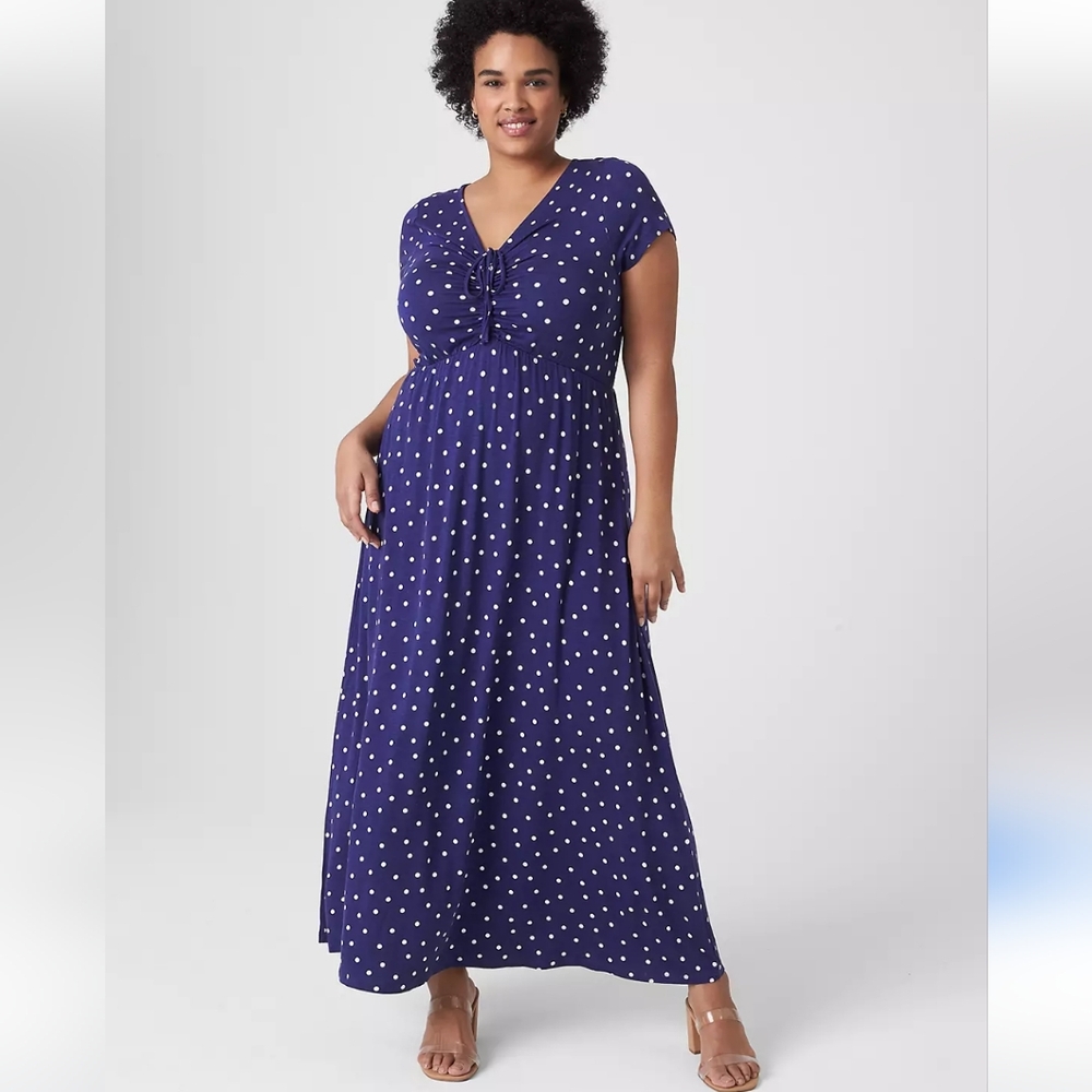 Lane Bryant Drawcord V-Neck Ruched-Front Maxi Dress.  Sz 18/20.